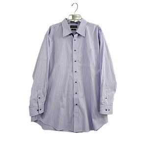paul fredrick men's classic fit non-iron cotton stripe dress shirt Non-Iron Cotton Stripe Dress Shirt With Contrast Trim main image 1